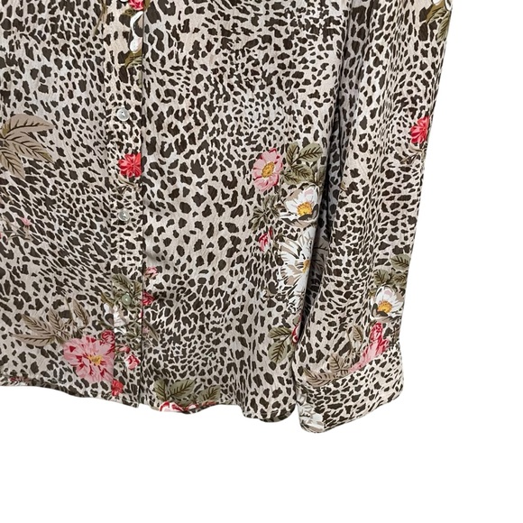 Nanette Lepore Long Sleeve Button Down Leopard Print/Floral Blouse Size XL - Picture 7 of 10